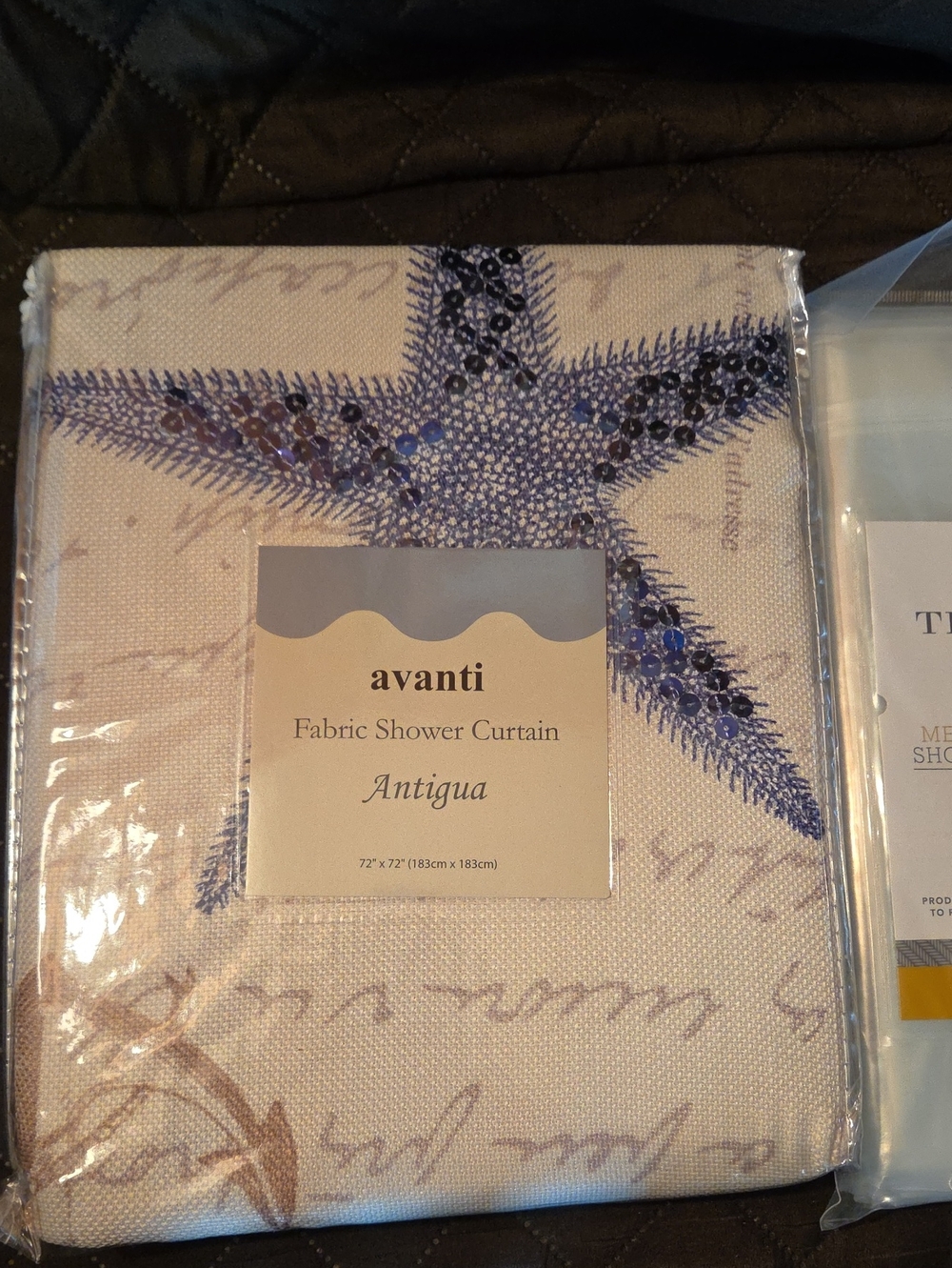 Avanti 'Antigua' Fabric Shower Curtain + Threshold Peva Liner - Picture 2 of 7